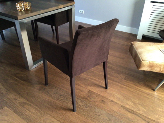 Image 1 of 8X Mobitec Sedia da pranzo sottile con schienale basso in velluto marrone