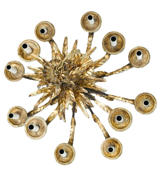 Image 1 of Lampadario vintage con foglie dorate