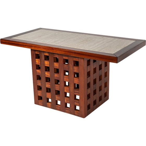 Image 1 of Vintage wooden and travertine dining table, Italy 1970