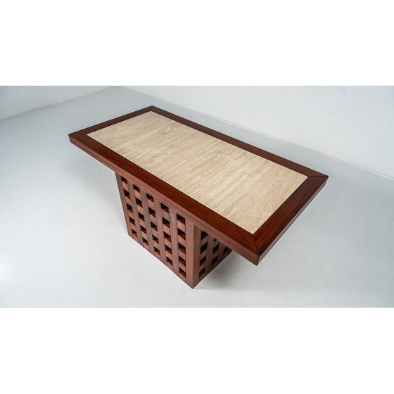 Image 1 of Vintage wooden and travertine dining table, Italy 1970