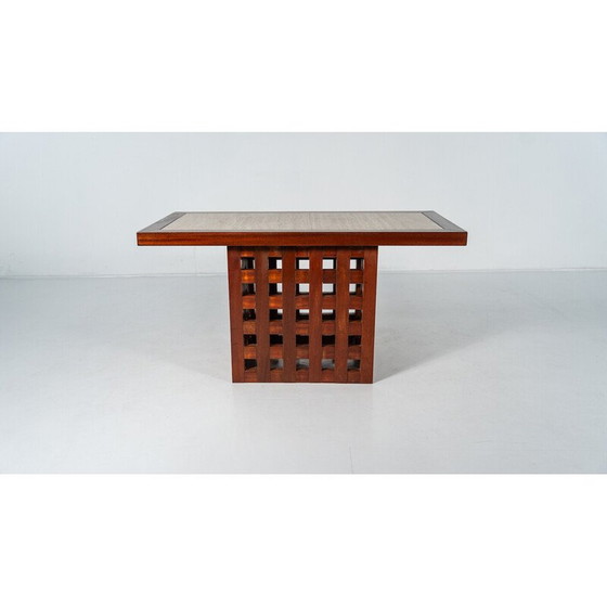 Image 1 of Vintage wooden and travertine dining table, Italy 1970