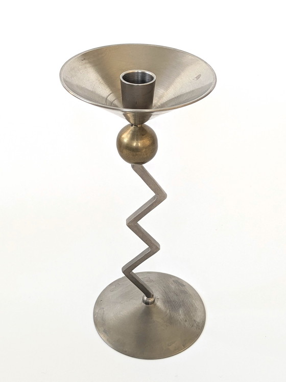 Image 1 of 1980S Zigzag Candlestick | Steel & Brass | Memphis Style