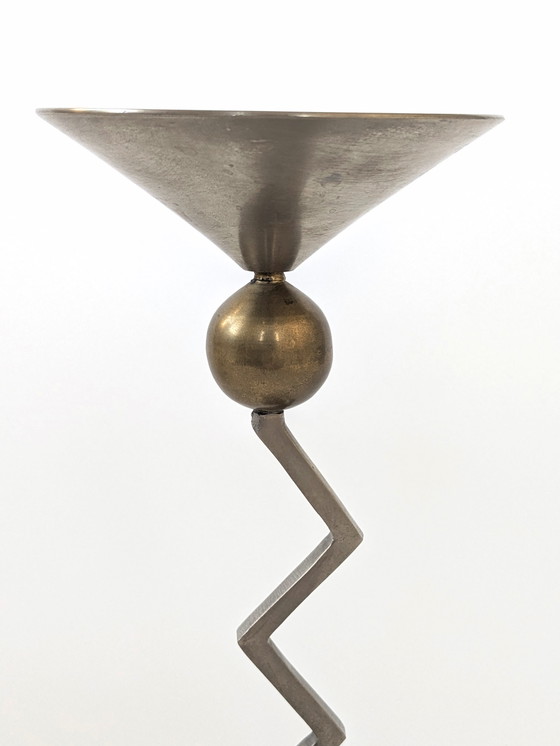 Image 1 of 1980S Zigzag Candlestick | Steel & Brass | Memphis Style