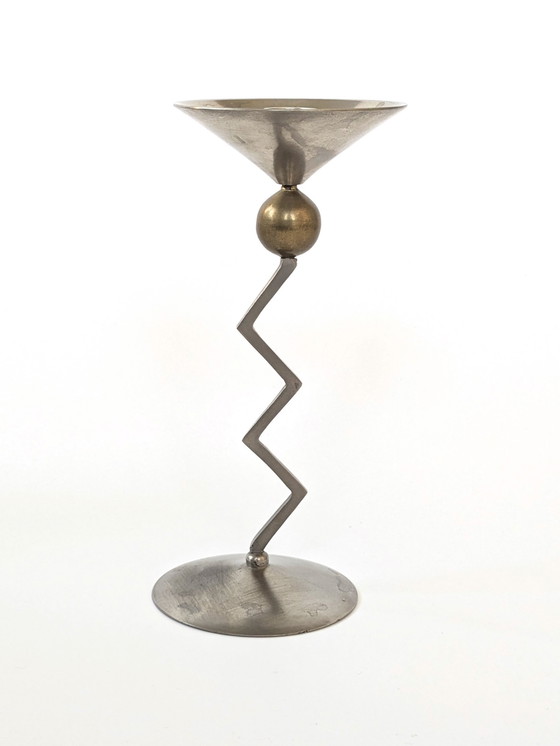 Image 1 of 1980S Zigzag Candlestick | Steel & Brass | Memphis Style