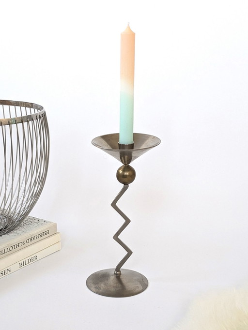 1980S Zigzag Candlestick | Steel & Brass | Memphis Style