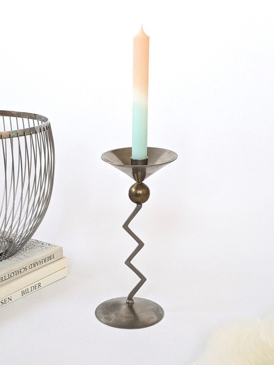 Image 1 of 1980S Zigzag Candlestick | Steel & Brass | Memphis Style