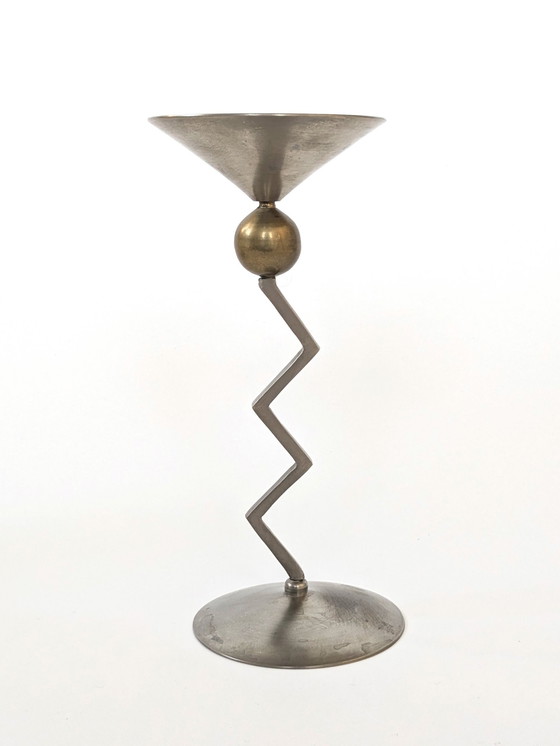 Image 1 of 1980S Zigzag Candlestick | Steel & Brass | Memphis Style