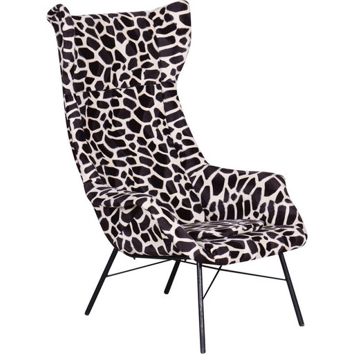 Vintage fabric wingback armchair by Miroslav Navratil, Czechoslovakia 1950