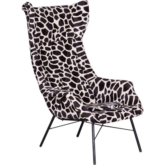 Image 1 of Vintage fabric wingback armchair by Miroslav Navratil, Czechoslovakia 1950