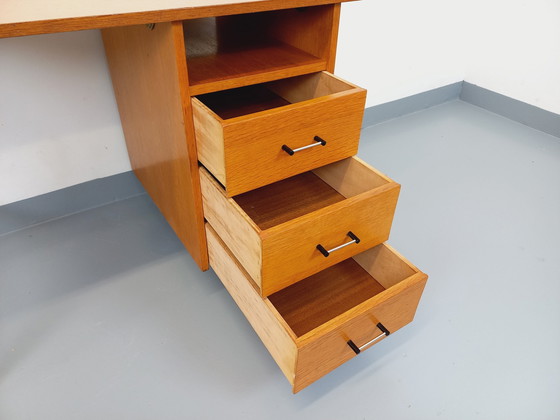 Image 1 of Vintage Modernist 60's Oak And Black Metal Desk