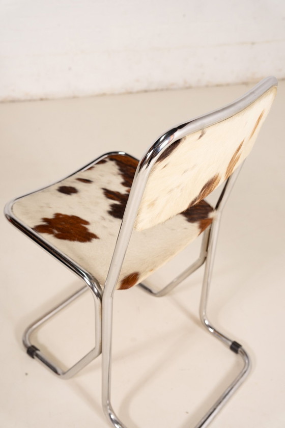 Image 1 of 6X Cowhide Leather Chrome Dining Chairs 