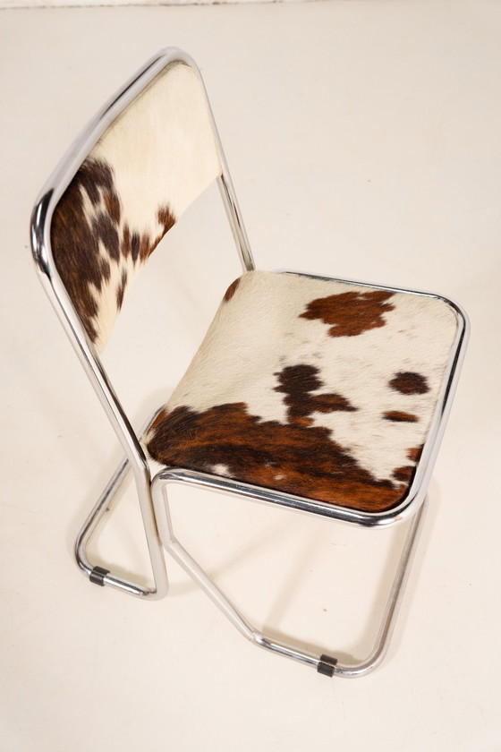 Image 1 of 6X Cowhide Leather Chrome Dining Chairs 