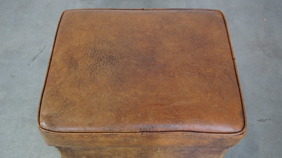 Image 1 of Large Sheepskin Leather Hocker