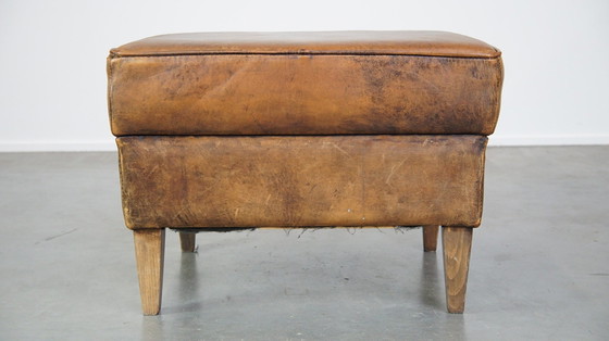 Image 1 of Large Sheepskin Leather Hocker