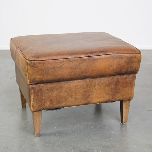 Large Sheepskin Leather Hocker