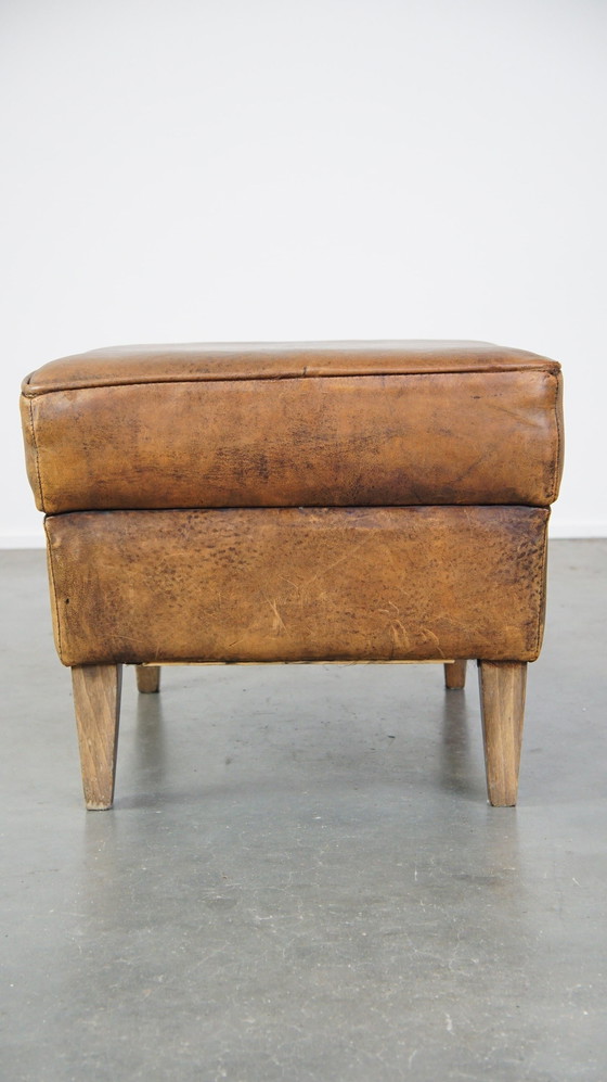 Image 1 of Large Sheepskin Leather Hocker