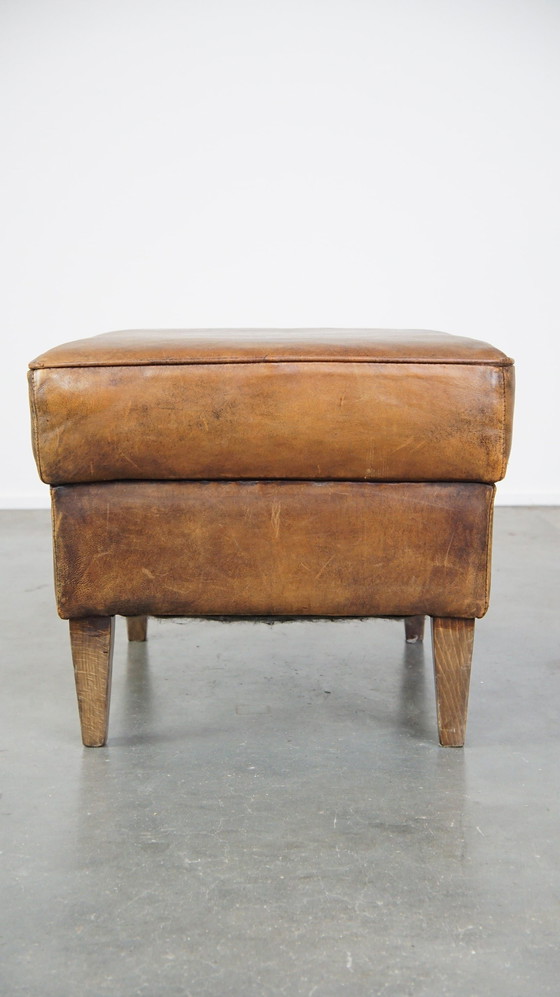 Image 1 of Large Sheepskin Leather Hocker