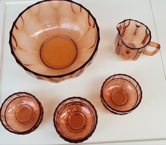 Image 1 of Art Deco Rosalin Glass Dessert Bowls & Jug