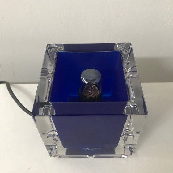 Image 1 of Preciosa Lustry, Square Blue Glass Table Lamp
