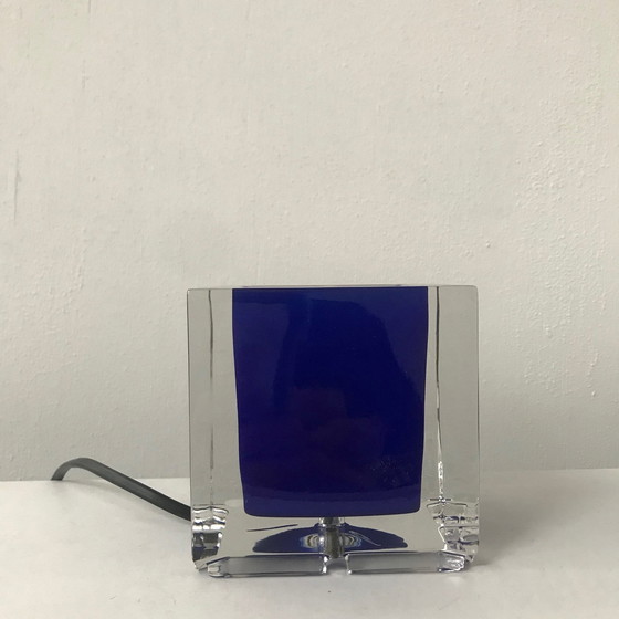 Image 1 of Preciosa Lustry, Square Blue Glass Table Lamp