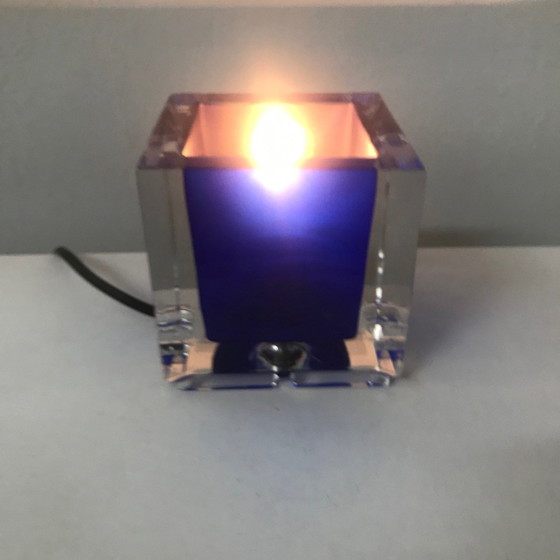 Image 1 of Preciosa Lustry, Square Blue Glass Table Lamp