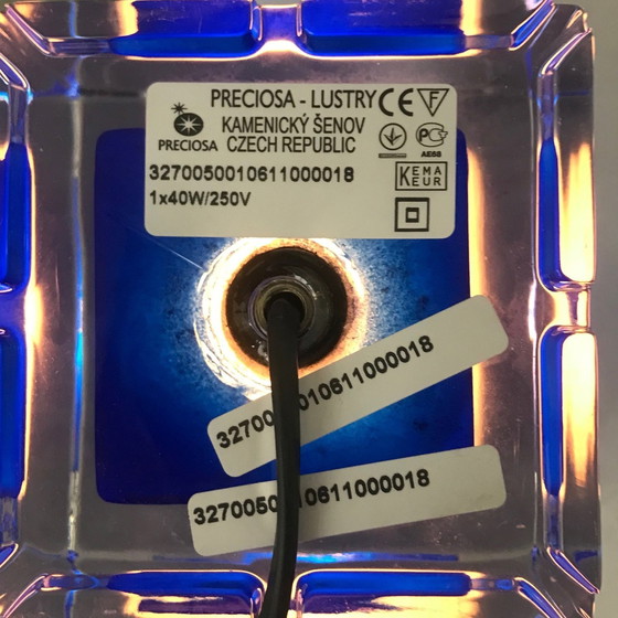 Image 1 of Preciosa Lustry, Square Blue Glass Table Lamp