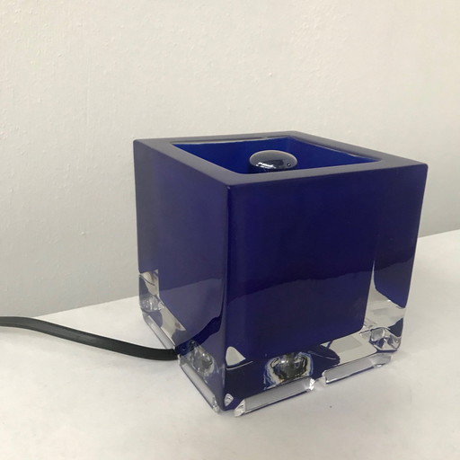 Preciosa Lustry, Square Blue Glass Table Lamp