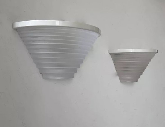 Image 1 of 2X Vintage White Lacquered Metal And Sandblasted Glass Wall Light, Artemide Italy 1970