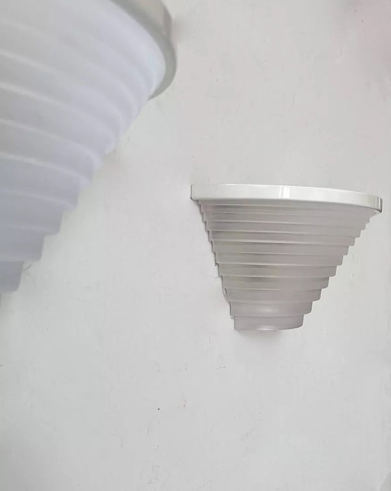 Image 1 of 2X Vintage White Lacquered Metal And Sandblasted Glass Wall Light, Artemide Italy 1970