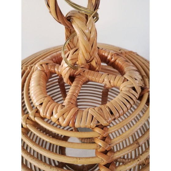 Image 1 of Pair of vintage rattan and reed chandeliers, 1970