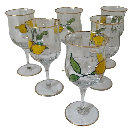 Image 1 of Paul Nagel - Set of 6 - Hand painted (wine) glasses from the ‘Tiffany’ series - Made in Germany