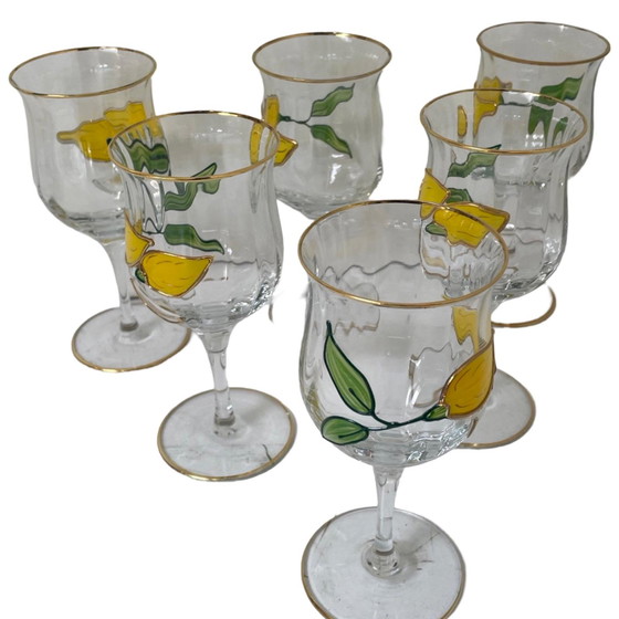 Image 1 of Paul Nagel - Set of 6 - Hand painted (wine) glasses from the ‘Tiffany’ series - Made in Germany