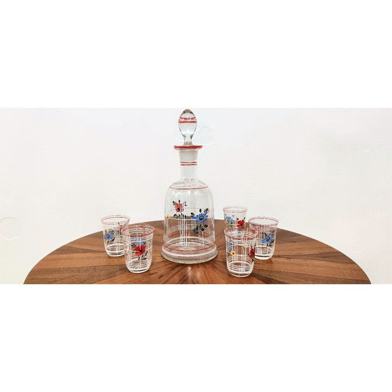 Image 1 of Caraffa dipinta d'epoca con 5 bicchieri, Cecoslovacchia 1930