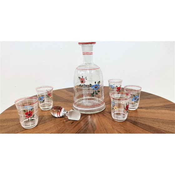 Image 1 of Caraffa dipinta d'epoca con 5 bicchieri, Cecoslovacchia 1930