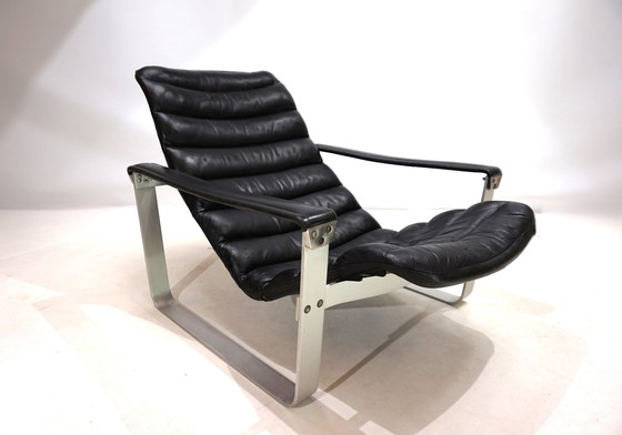 Image 1 of Asko Pulkka Leather Lounge Chair By Ilmari Lappalainen, 1960