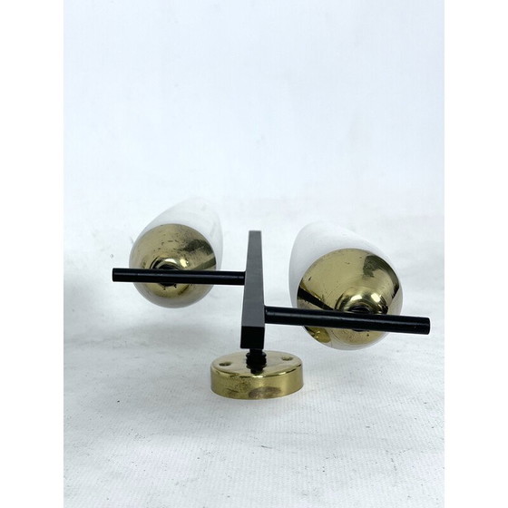 Image 1 of Pair of vintage brass and opal wall lamps, Italy 1950
