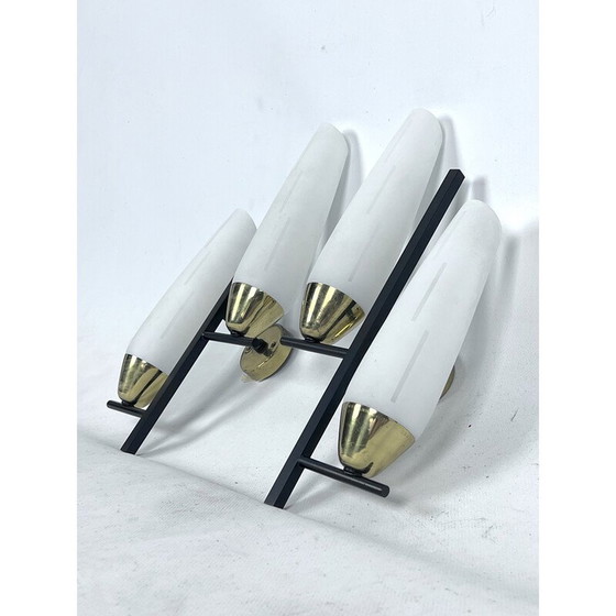Image 1 of Pair of vintage brass and opal wall lamps, Italy 1950