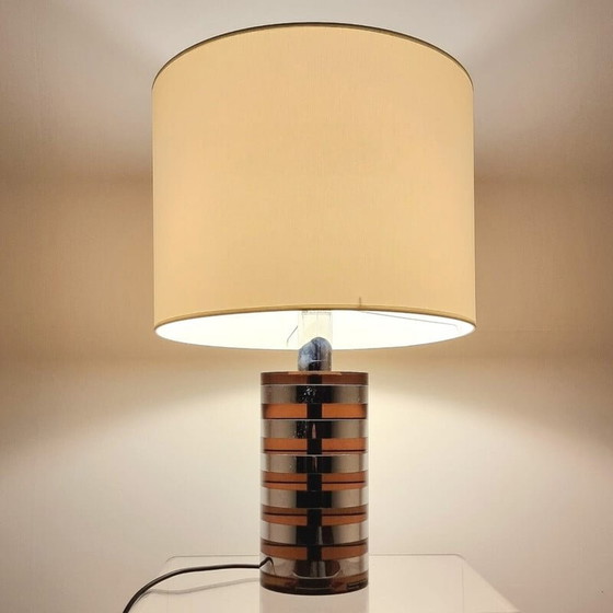 Image 1 of Vintage cylindrical lamp in smoked plexiglass and chrome by Felice Antonio Botta, 1980