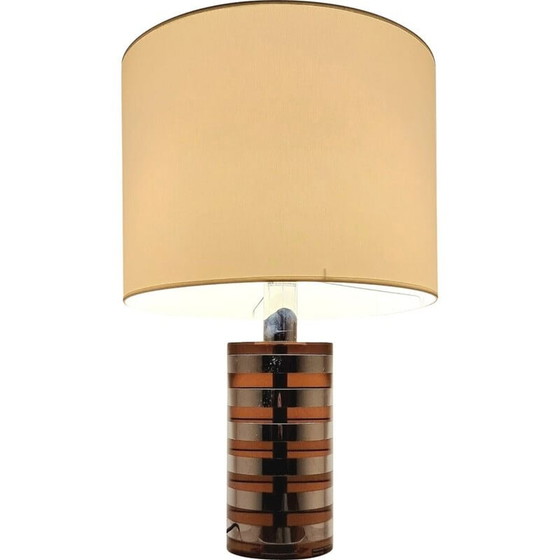 Image 1 of Vintage cylindrical lamp in smoked plexiglass and chrome by Felice Antonio Botta, 1980