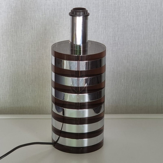Image 1 of Vintage cylindrical lamp in smoked plexiglass and chrome by Felice Antonio Botta, 1980