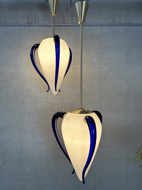 Image 1 of 2x Vintage 'Venexiana' pendant lamp - Barovier & Toso - Murano