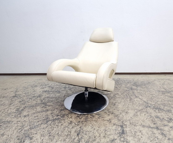 Image 1 of Fauteuil en cuir véritable Fauteuil pivotant Chair en couleur crème