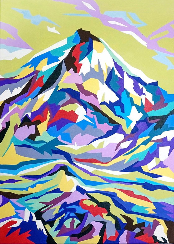 Image 1 of Acrylic On Canvas (Original) "Colorful Mountains (2022) & Sunshine On Mountain (2022)", 70X50 Cm 2Х Set, Artist-Marina Geipel
