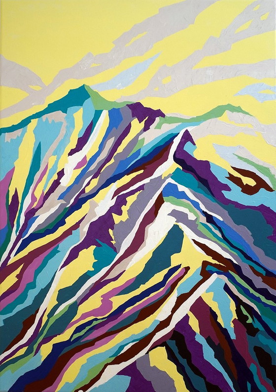 Image 1 of Acrylic On Canvas (Original) "Colorful Mountains (2022) & Sunshine On Mountain (2022)", 70X50 Cm 2Х Set, Artist-Marina Geipel