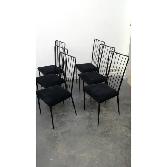 Image 1 of Set of 6 vintage metal and velvet chairs by Colette Gueden, 1950s