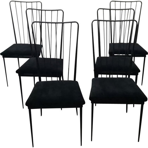 Image 1 of Set of 6 vintage metal and velvet chairs by Colette Gueden, 1950s