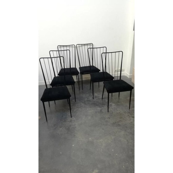Image 1 of Set of 6 vintage metal and velvet chairs by Colette Gueden, 1950s