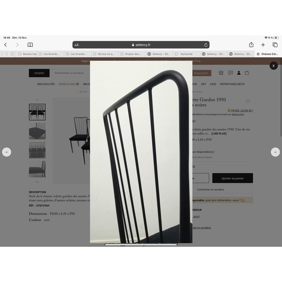 Image 1 of Set of 6 vintage metal and velvet chairs by Colette Gueden, 1950s