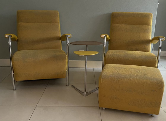 Image 1 of 2x Leolux Scylla Armchair + Footstool + Portello Side Table