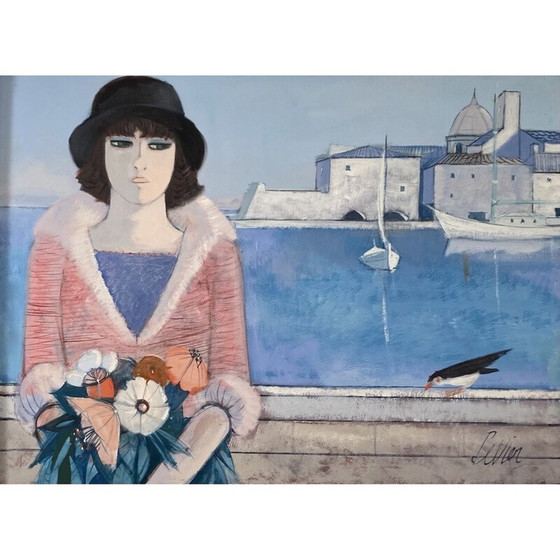 Image 1 of Vintage oil on canvas "Le Rendez-Vous" by Charles Levier, 1950